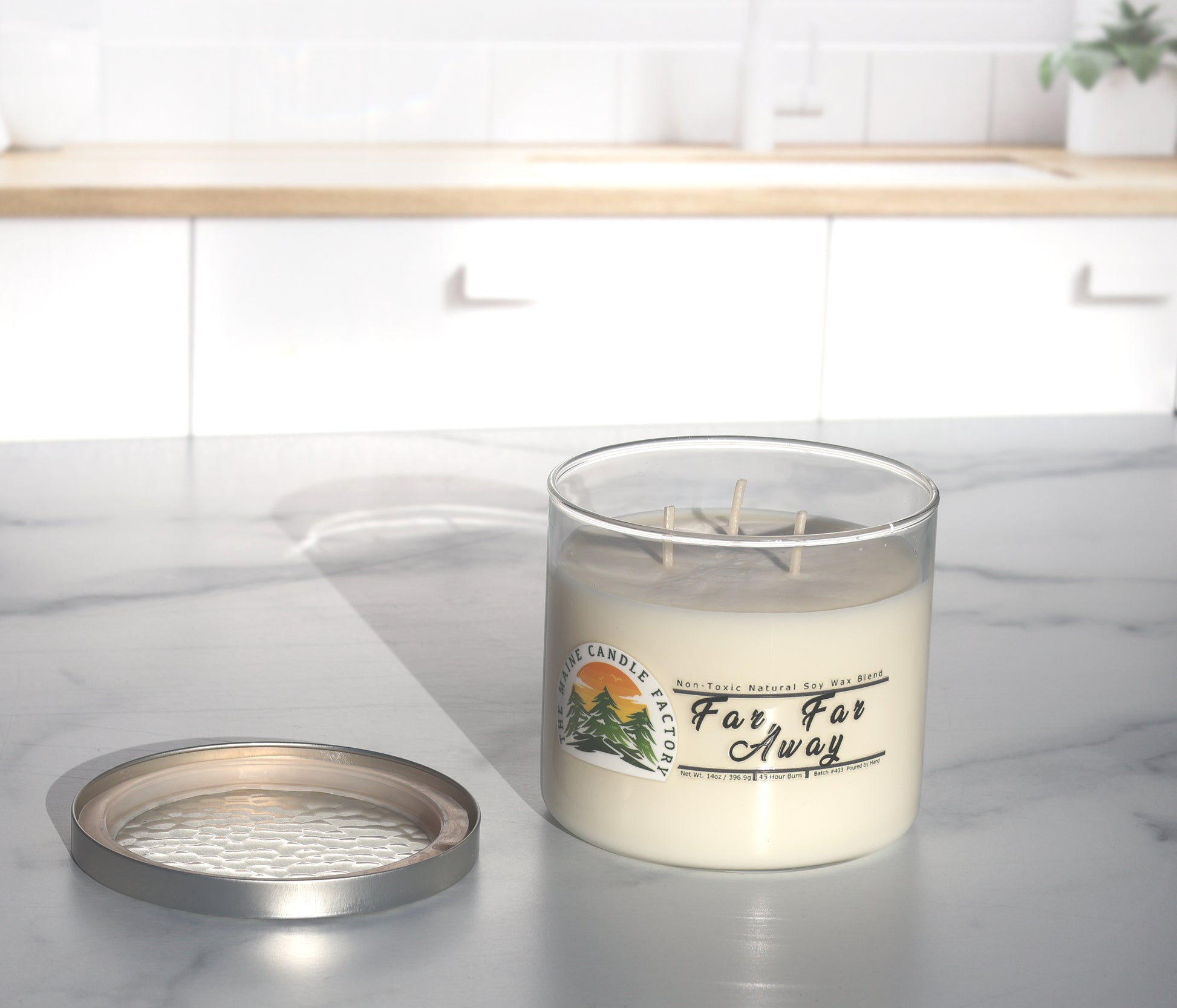 Far Far Away 14oz Triple Wick Natural Soy Candle from The Maine Candle Factory